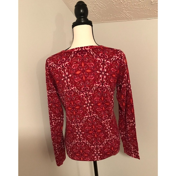 Garnet Hill Signature Merino Crewneck L/S Pink and Red Print Sweater - MEDIUM - Picture 2 of 8